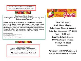 New York Area UNM Alumni Chapter Chile Pepper Fiesta &amp; Concert Saturday, September 27, 2008