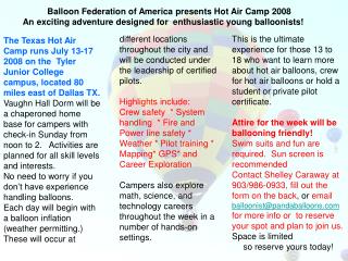 Balloon Federation of America presents Hot Air Camp 2008