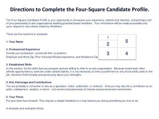 Directions to Complete the Four-Square Candidate Profile.