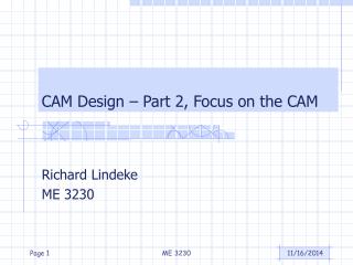 CAM Design – Part 2, Focus on the CAM