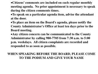 BOARD AGENDA				Regular Meeting PULASKI COUNTY		 Monday, Oct. 27, 1997