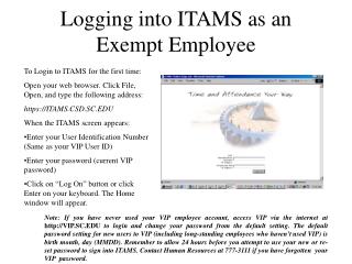 Logging into ITAMS as an Exempt Employee