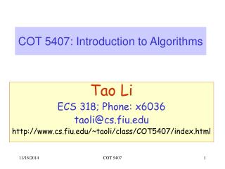 COT 5407: Introduction to Algorithms