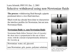 Laura Schmidt, PHY335, Dec. 2, 2003 Selective withdrawal using non-Newtonian fluids