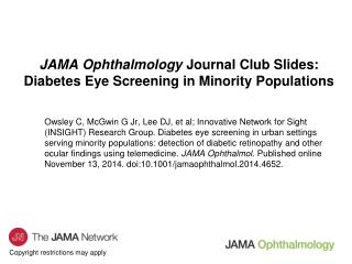 JAMA Ophthalmology Journal Club Slides: Diabetes Eye Screening in Minority Populations