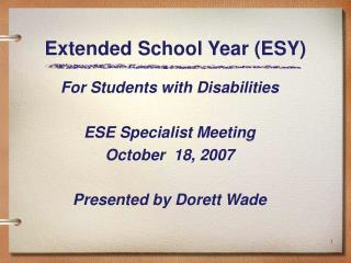 Extended School Year (ESY)