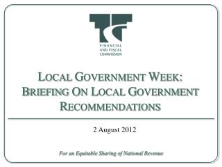 Local Government Week: Briefing On Local Government Recommendations