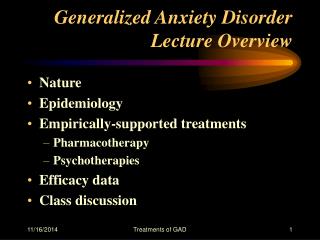 Generalized Anxiety Disorder Lecture Overview