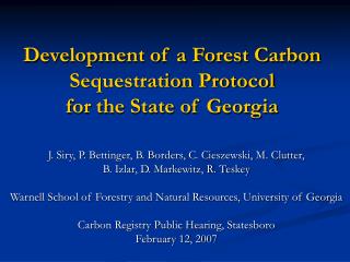 Development of a Forest Carbon Sequestration Protocol for the State of Georgia