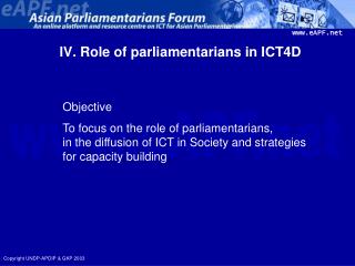 IV. Role of parliamentarians in ICT4D