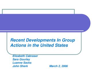 Recent Developments In Group Actions in the United States