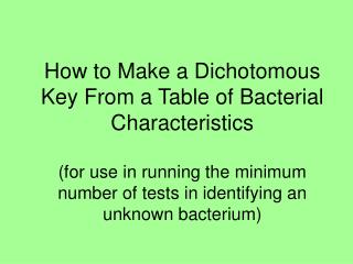 Table of Characteristics for Eight Bacteria
