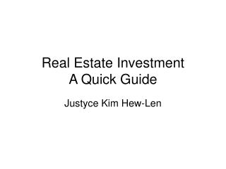 Real Estate Investment A Quick Guide