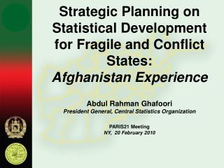 Strategic Planning on Statistical Development for Fragile and Conflict States: