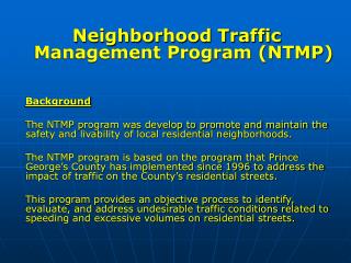 Neighborhood Traffic Management Program (NTMP) Background