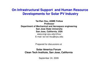 On Infrastructural Support and Human Resource Developments for Solar PV Industry