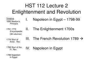 HST 112 Lecture 2 Enlightenment and Revolution