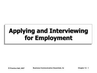 Applying and Interviewing for Employment