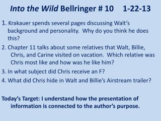 Into the Wild Bellringer # 10	1-22-13