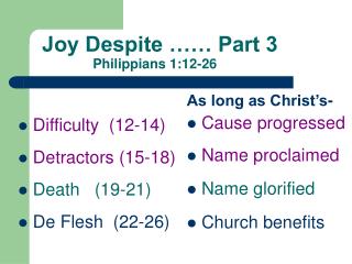 Joy Despite …… Part 3 Philippians 1:12-26
