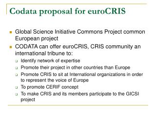 Codata proposal for euroCRIS