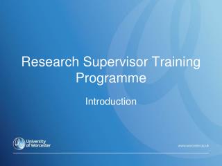 Research Supervisor Training Programme