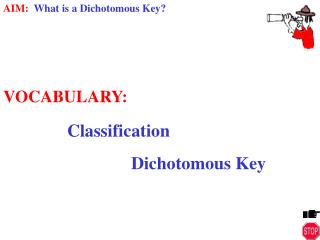 VOCABULARY: Classification 				Dichotomous Key