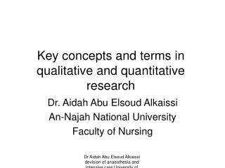 Key concepts and terms in qualitative and quantitative research