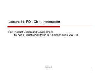Lecture #1: PD - Ch 1. Introduction