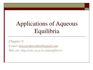 Applications of Aqueous Equilibria