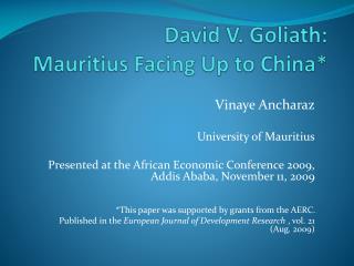 David V. Goliath: Mauritius Facing Up to China*