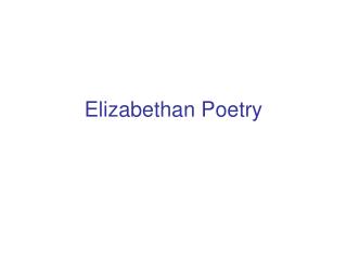 Elizabethan Poetry