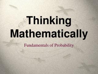 Thinking Mathematically