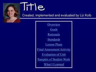 Created, implemented and evaluated by Liz Kolb