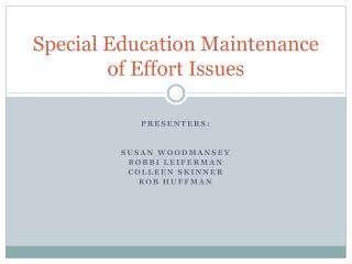 Special Education Maintenance of Effort Issues