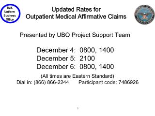 Updated Rates for Outpatient Medical Affirmative Claims