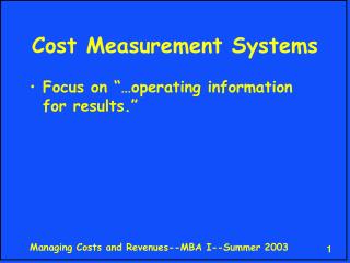 Cost Measurement Systems