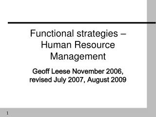 Functional strategies – Human Resource Management
