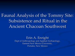 Faunal Analysis of the Tommy Site: Subsistence and Ritual in the Ancient Chacoan Southwest