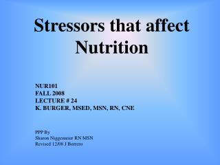 Stressors that affect Nutrition