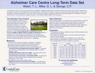 Alzheimer Care Centre Long-Term Data Set