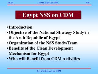 Introduction Objective of the National Strategy Study in the Arab Republic of Egypt