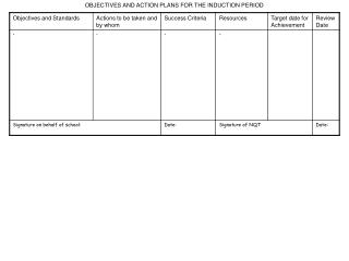 OBJECTIVES AND ACTION PLANS FOR THE INDUCTION PERIOD