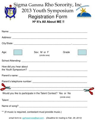 Sigma Gamma Rho Sorority, Inc 2013 Youth Symposium Registration Form