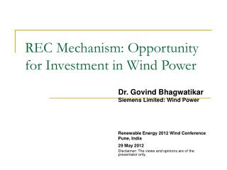 REC Mechanism: Opportunity for Investment in Wind Power