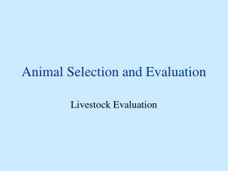 Animal Selection and Evaluation