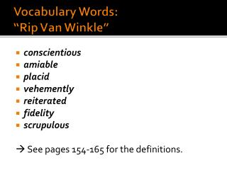 Vocabulary Words: “Rip Van Winkle”