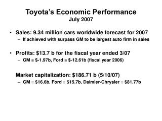 Toyota’s Economic Performance July 2007