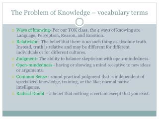 The Problem of Knowledge – vocabulary terms
