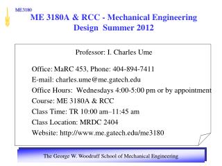 ME 3180A &amp; RCC - Mechanical Engineering Design Summer 2012
